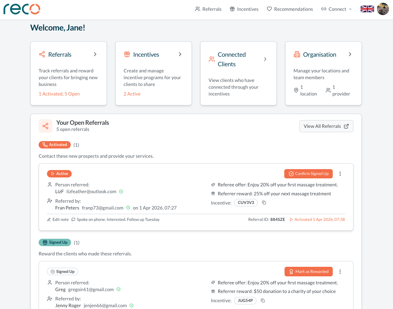 Vorschau des Anbieter-Dashboards