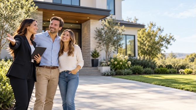 An agent handing keys to a client who came through a referral