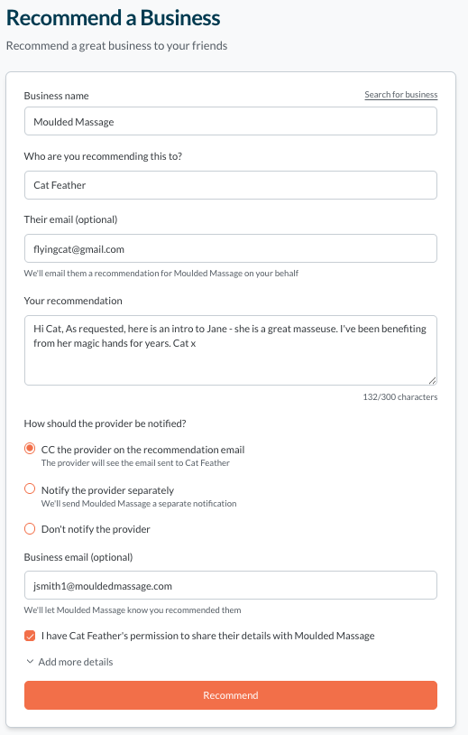 Screenshot van het aanbevelingsdashboard